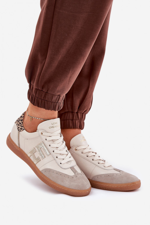   sportiniai bateliai  modelio batai  su leopardo kailio raštais CheBello 4640 smėlio spalvos