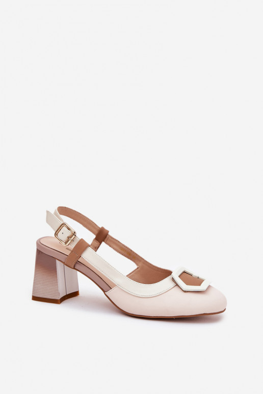 Odinės elegantiško stiliaus moteriškos aukštakulnės basutės D&A CR51-569 smėlio spalvos