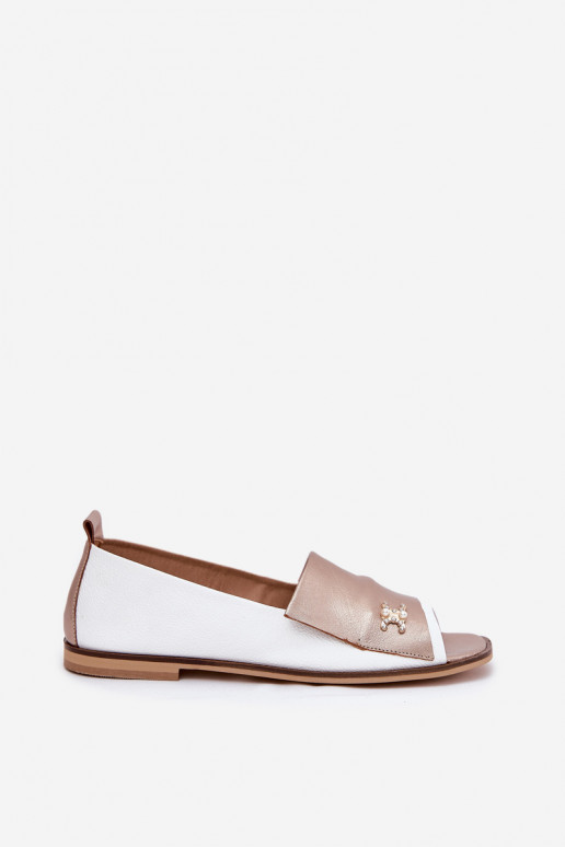   Elegantiško stiliaus Balerinos Z Odkrytymi Palcami Zazoo 1865 Baltos-aukso spalvos