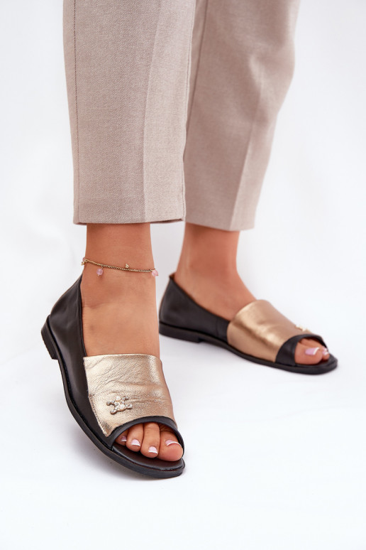   Elegantiško stiliaus Balerinos Z Odkrytymi Palcami Zazoo 1865 aukso-Juodos spalvos