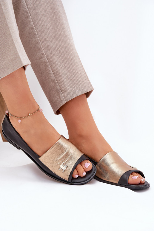   Elegantiško stiliaus Balerinos Z Odkrytymi Palcami Zazoo 1865 aukso-Juodos spalvos