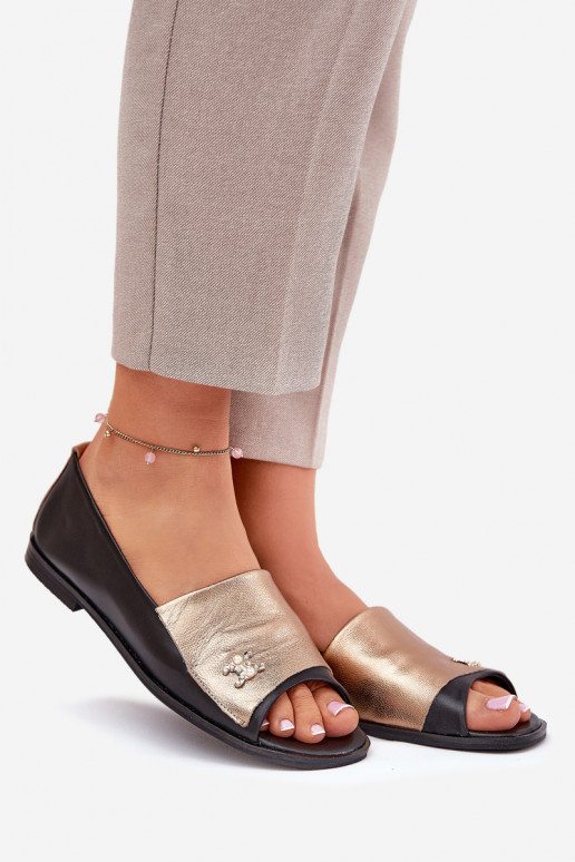   Elegantiško stiliaus Balerinos Z Odkrytymi Palcami Zazoo 1865 aukso-Juodos spalvos