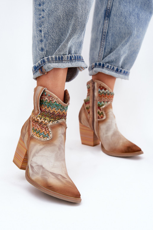 Aulinukai kaubojiško stiliaus su kulniukais dekoruoti Plecionką  06810-29 įvairių spalvų