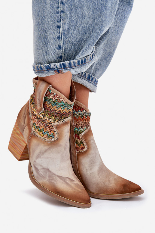 Aulinukai kaubojiško stiliaus su kulniukais dekoruoti Plecionką  06810-29 įvairių spalvų