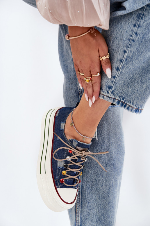 Laisvalaikio bateliai su platforma GOE RR2N4103 tamsiai mėlynos spalvos