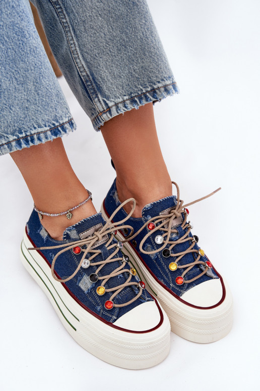 Laisvalaikio bateliai su platforma GOE RR2N4103 tamsiai mėlynos spalvos