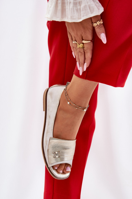   Elegantiško stiliaus Balerinos Z Odkrytymi Palcami Zazoo 1865 aukso spalvos Przecierany