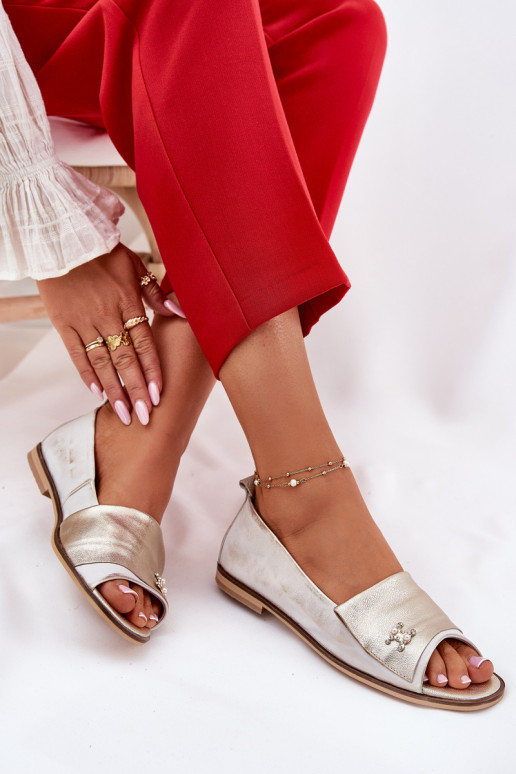   Elegantiško stiliaus Balerinos Z Odkrytymi Palcami Zazoo 1865 aukso spalvos Przecierany