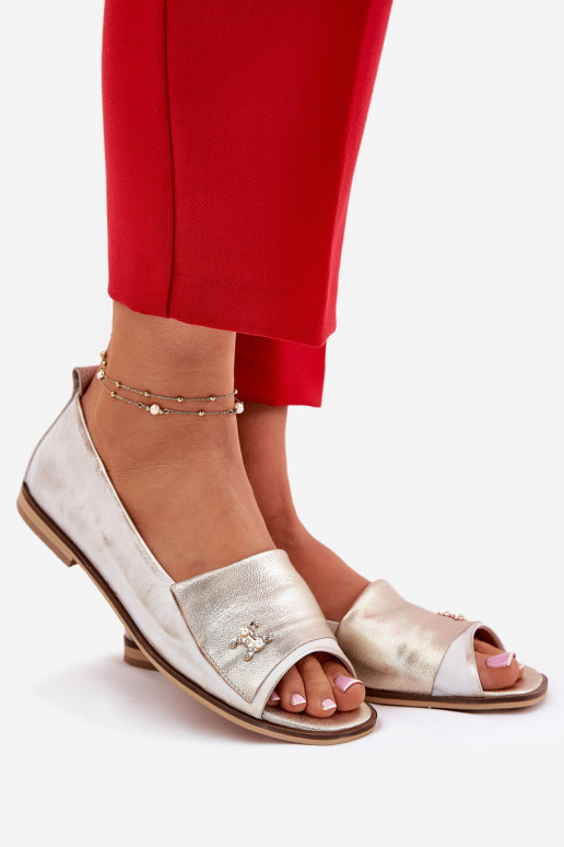   Elegantiško stiliaus Balerinos Z Odkrytymi Palcami Zazoo 1865 aukso spalvos Przecierany