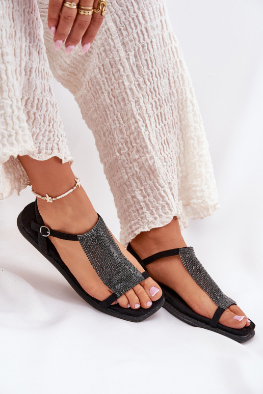 lygiapadžiai Elegantiško stiliaus Moteriškos basutės su spindinčiomis akutėmis Artiker 56C1370 Juodos spalvos