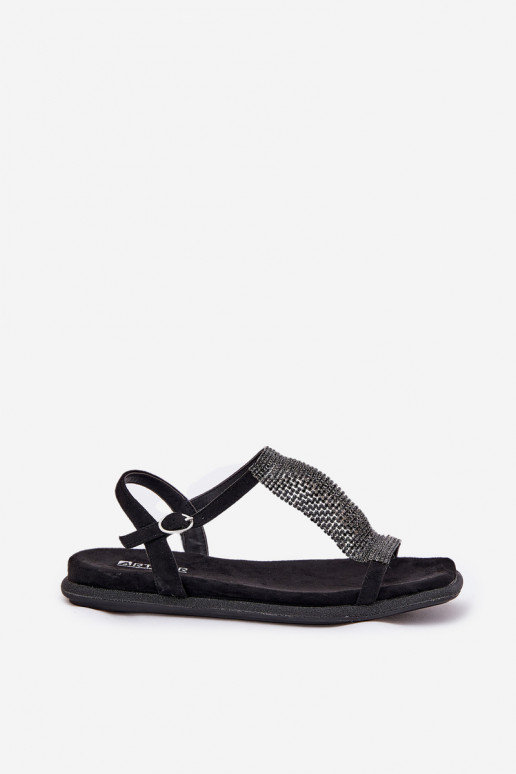 lygiapadžiai Elegantiško stiliaus Moteriškos basutės su spindinčiomis akutėmis Artiker 56C1370 Juodos spalvos