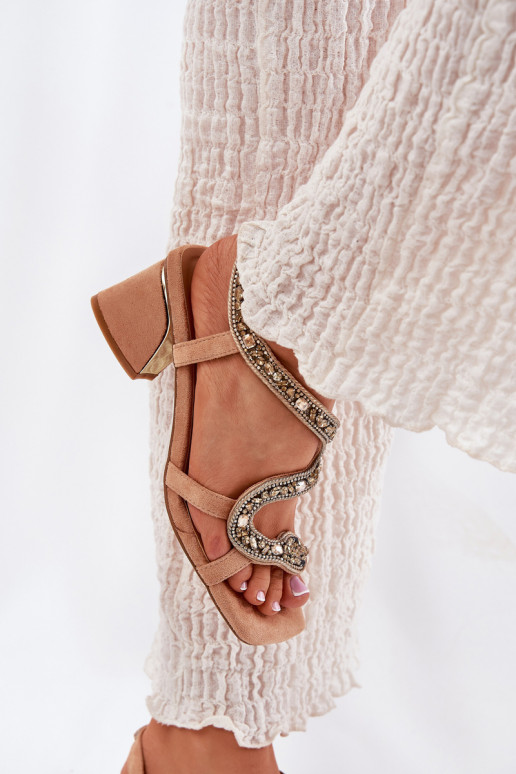 Moteriškos aukštakulnės basutės su spindinčiomis akutėmis Artiker 56C1374 smėlio spalvos