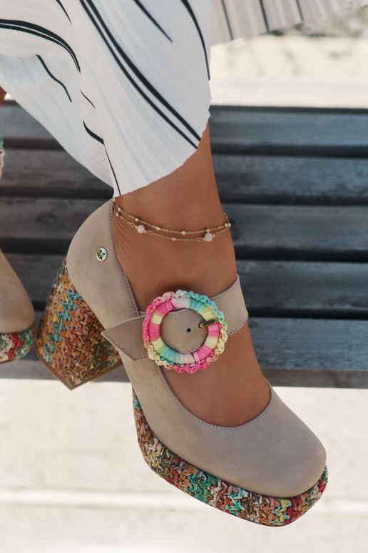 Zomšiniai bateliai  su kulniukais ir platforma  06839-04 smėlio spalvos