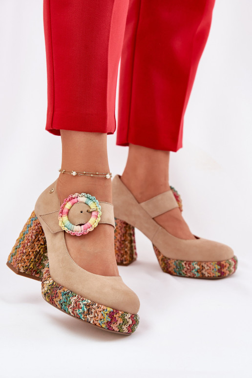 Zomšiniai bateliai  su kulniukais ir platforma  06839-04 smėlio spalvos