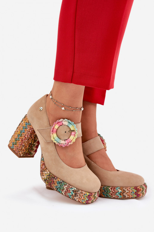 Zomšiniai bateliai  su kulniukais ir platforma  06839-04 smėlio spalvos