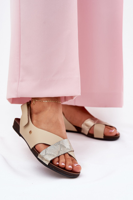 Moteriškos basutės su lipniais užsegimais Zazoo 40141 smėlio spalvos-aukso spalvos