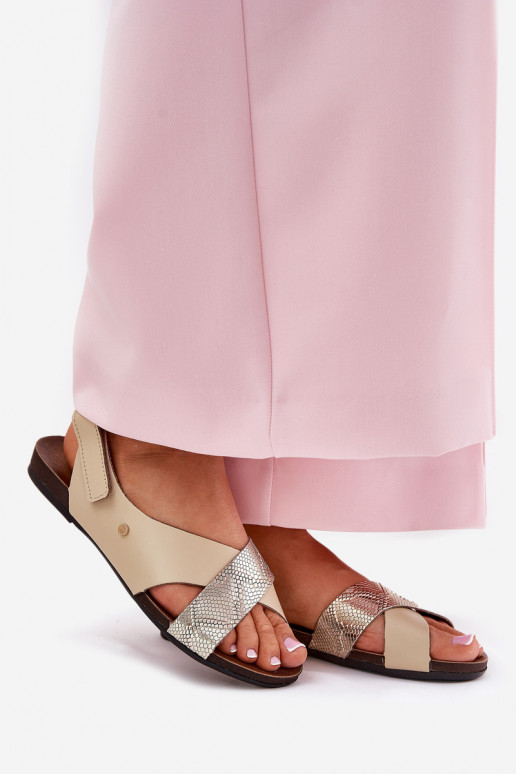 Moteriškos basutės su lipniais užsegimais Zazoo 40141 smėlio spalvos-aukso spalvos