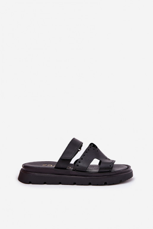 Moteriškos šlepetės Z Naturalnej Skóry su platforma Zazoo 40440 Juodos spalvos