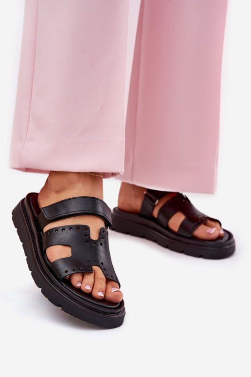 Moteriškos šlepetės Z Naturalnej Skóry su platforma Zazoo 40440 Juodos spalvos