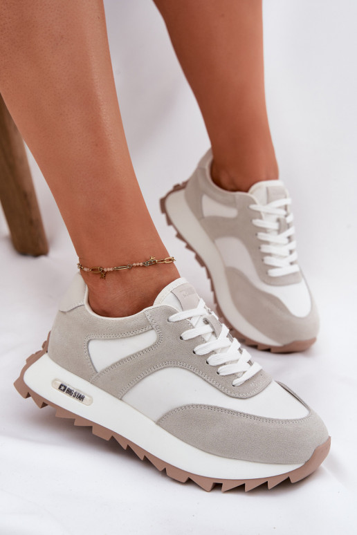 iš zomšos  modelio batai su platforma  Big Star RR274896 HI-POLY SYSTEM Baltos-pilkos spalvos