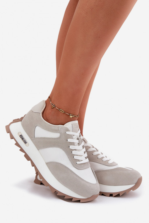 iš zomšos  modelio batai su platforma  Big Star RR274896 HI-POLY SYSTEM Baltos-pilkos spalvos