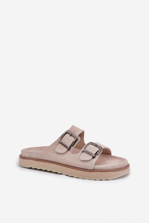 Moteriškos zomšinės šlepetės su sagtimis D.Franklin DFSH405001 smėlio spalvos