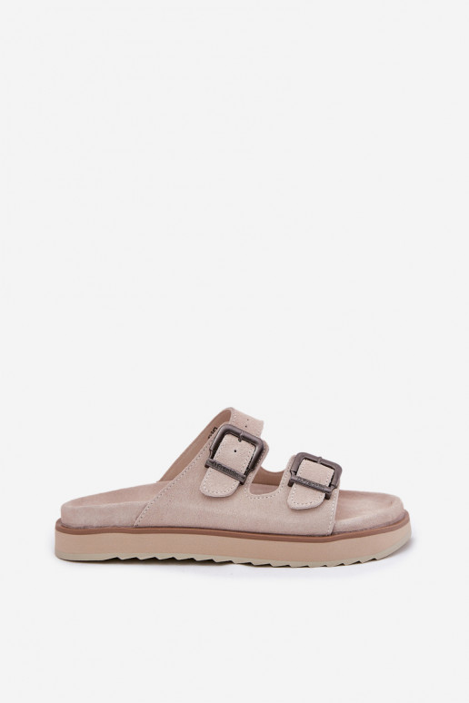 Moteriškos zomšinės šlepetės su sagtimis D.Franklin DFSH405001 smėlio spalvos