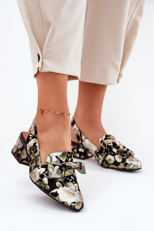   Bateliai su gėlytėmis su kaspinais N6539-44 Juodos spalvos