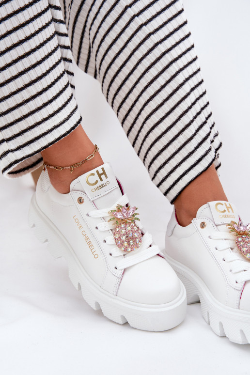    modelio batai dekoruoti Broszką Ananas CheBello 4651 baltos spalvos