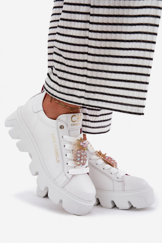    modelio batai dekoruoti Broszką Ananas CheBello 4651 baltos spalvos