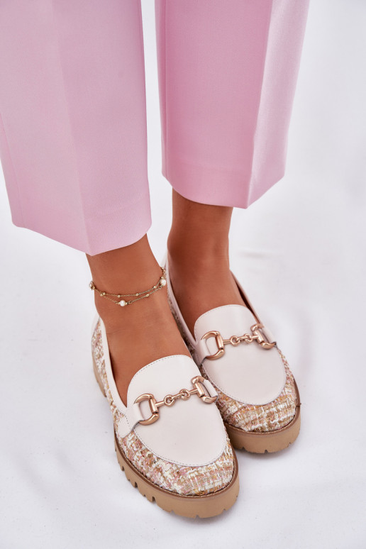   moteriški mokasinai Ze aukso spalvosm Detalem Laura Messi 2938 dramblio kaulo spalvos