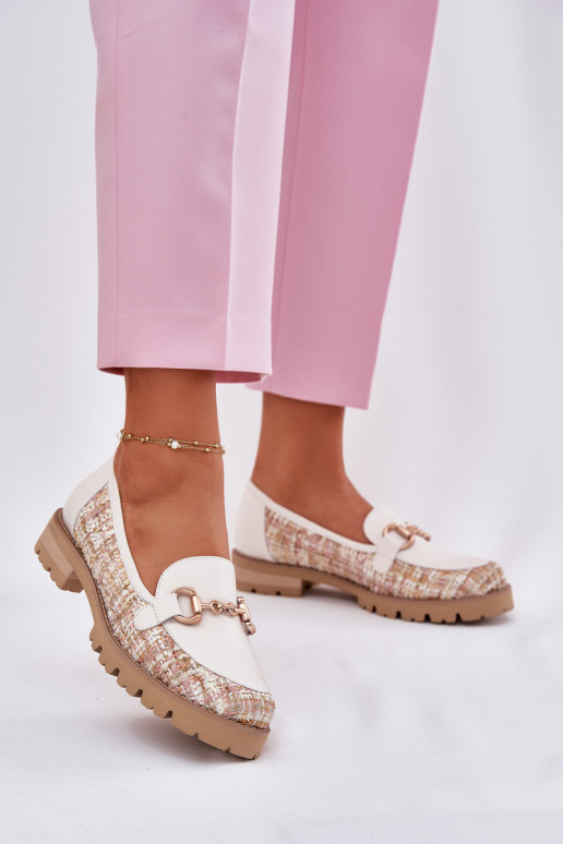   moteriški mokasinai Ze aukso spalvosm Detalem Laura Messi 2938 dramblio kaulo spalvos