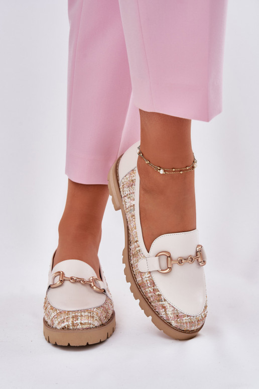   moteriški mokasinai Ze aukso spalvosm Detalem Laura Messi 2938 dramblio kaulo spalvos