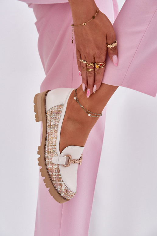   moteriški mokasinai Ze aukso spalvosm Detalem Laura Messi 2938 dramblio kaulo spalvos