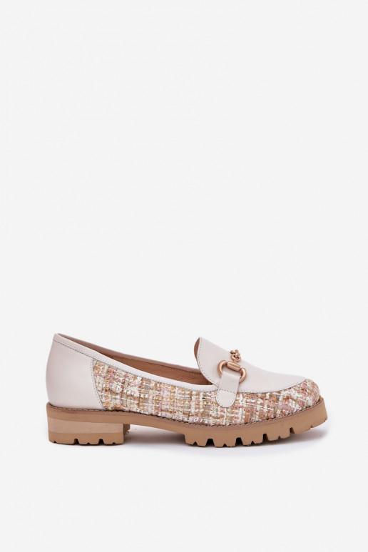   moteriški mokasinai Ze aukso spalvosm Detalem Laura Messi 2938 dramblio kaulo spalvos