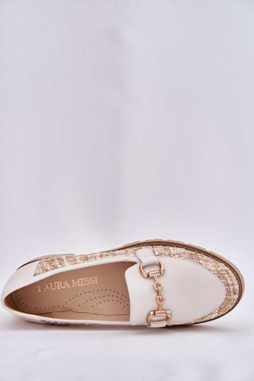   moteriški mokasinai Ze aukso spalvosm Detalem Laura Messi 2938 dramblio kaulo spalvos