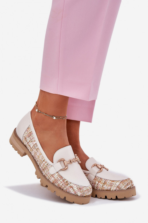   moteriški mokasinai Ze aukso spalvosm Detalem Laura Messi 2938 dramblio kaulo spalvos