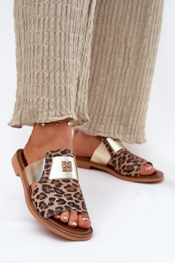 Elegantiško stiliaus Šlepetės  su plačiais kulniukais Zazoo 40423 su leopardo kailio raštais 2