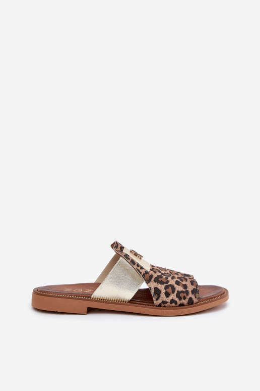 Elegantiško stiliaus Šlepetės  su plačiais kulniukais Zazoo 40423 su leopardo kailio raštais