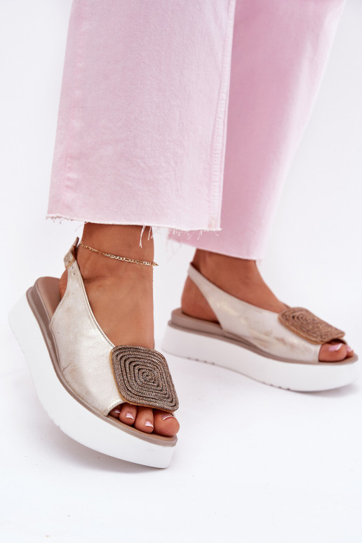 Zazoo 1786 Moteriškos basutės  su platforma su ornamentais aukso spalvos Przecierany