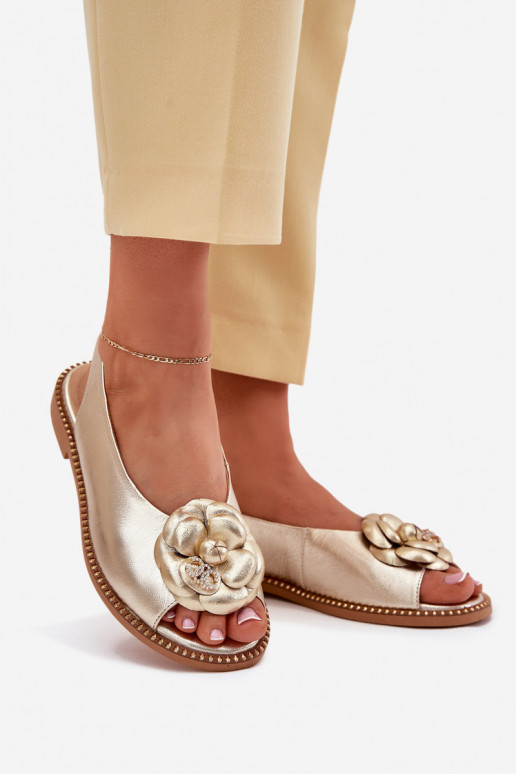   Lygiapadės basutės su ornamentais CheBello 4642 aukso spalvos