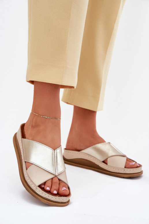 Šlepetės  su platforma  L4986-37 smėlio spalvos-aukso spalvos