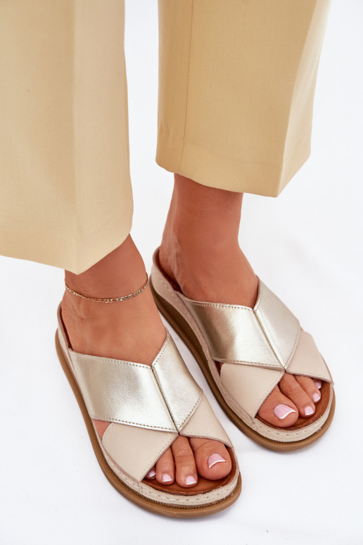 Šlepetės  su platforma  L4986-37 smėlio spalvos-aukso spalvos