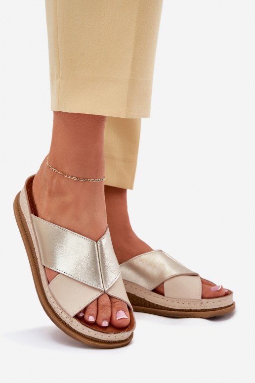 Šlepetės  su platforma  L4986-37 smėlio spalvos-aukso spalvos