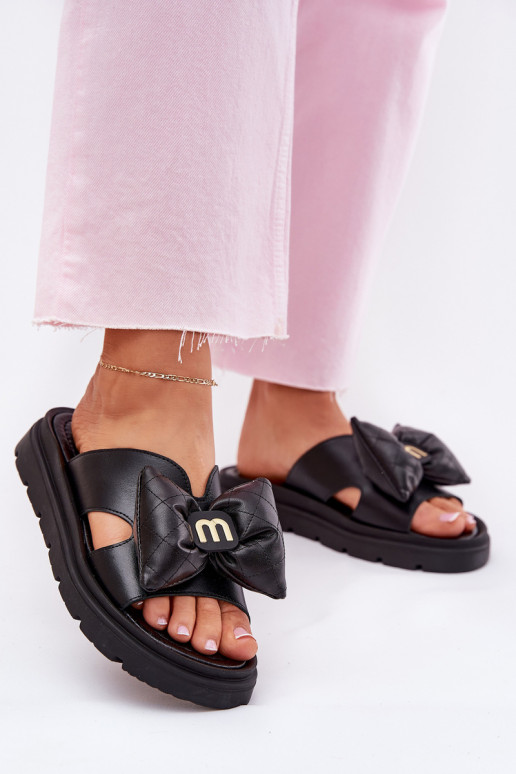 Šlepetės  su platforma su kaspinais CheBello 4647 Juodos spalvos