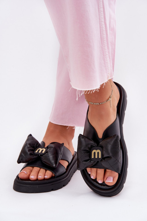 Šlepetės  su platforma su kaspinais CheBello 4647 Juodos spalvos