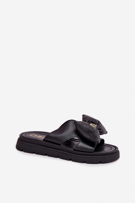 Šlepetės  su platforma su kaspinais CheBello 4647 Juodos spalvos