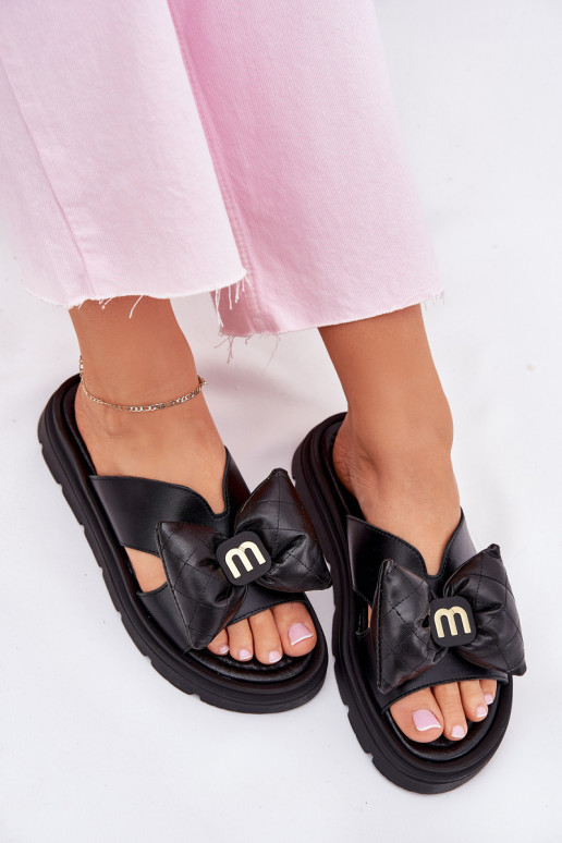 Šlepetės  su platforma su kaspinais CheBello 4647 Juodos spalvos