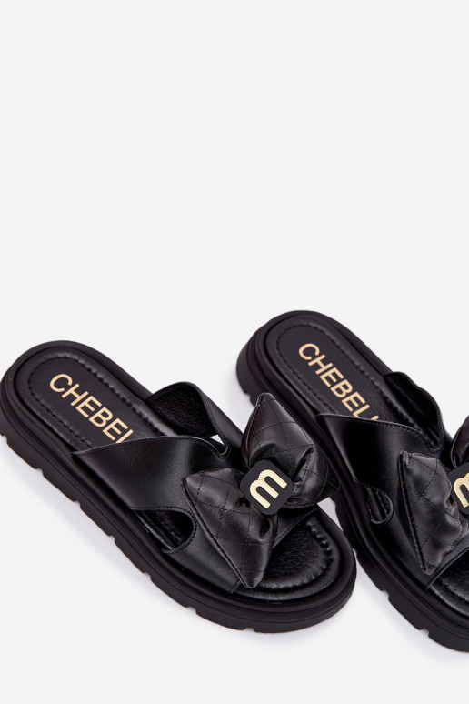 Šlepetės  su platforma su kaspinais CheBello 4647 Juodos spalvos