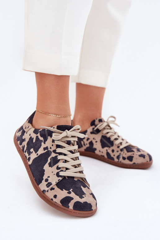 iš zomšos laisvalaikio batai Barefoot Łaty Zazoo N1120 rudos-smėlio spalvos